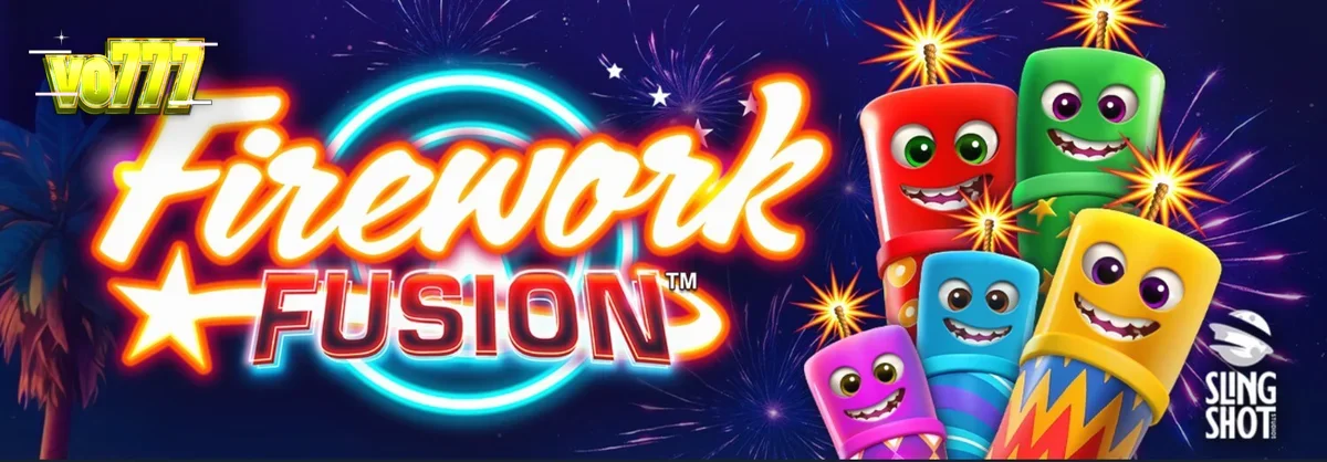 Tampilan visual slot Firework Fusion dengan latar belakang karnaval pantai saat senja